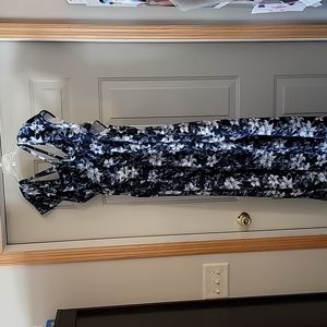 Bloom Floral Print Halter off Shoulder Split Maxi Dress size 22 Navy Blue